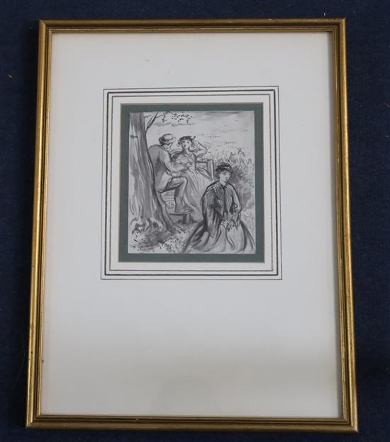 Sir John Everett Millais (1829-1896) Lovers beside a stile 4.5 x 3.75in.